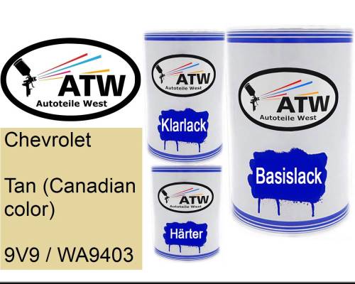 Chevrolet, Tan (Canadian color), 9V9 / WA9403: 500ml Lackdose + 500ml Klarlack + 250ml Härter - Set, von ATW Autoteile West.